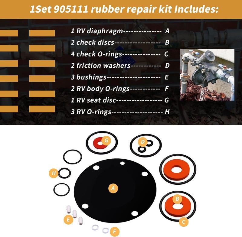 XTPTFABS 905111 Complete Rubber Repair Kit Fits for Febco Backflow 15-32mm 825Y 825YA 825YAR Series 3/4",1",1-1/4"size,18Pcs - Image 5